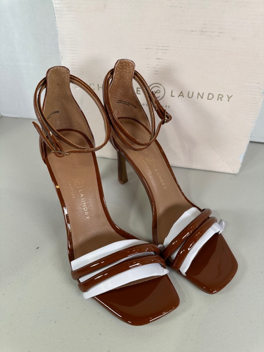 Chinese Laundry Brown Patent Strappy Stiletto Sandals